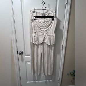Wild Fable Ivory Strapless Top & Pants with Black Pinstripes Medium